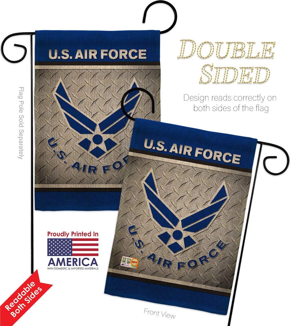 US Air Force Burlap Garden Flag - 2pcs Pack Armed Forces USAF United State American Military Veteran Retire Official - House Decoration Banner Small Yard Gift Double-Sided Made in USA 13 X 18.5
