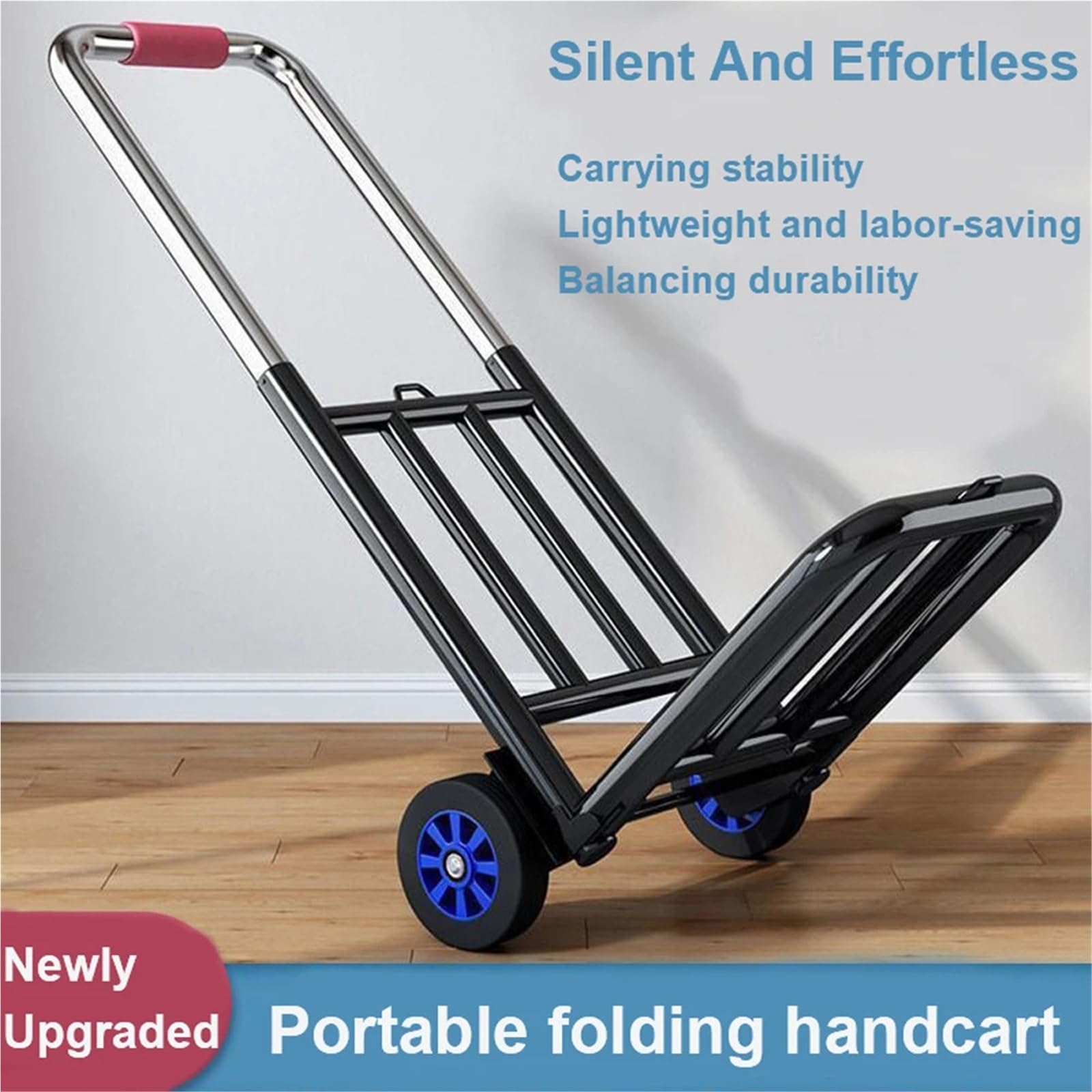 Carrello A Pianale Carrello retrattile pieghevole portatile Carrello manuale pieghevole per la movimentazione del carrello della spesa per rimorchio domestico carrello a mano resistente(10CM Rubber wh