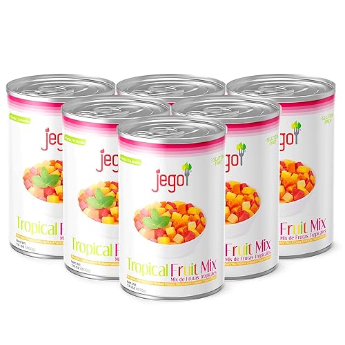 Jego Mezcla de frutas tropicales en almíbar, 14 onzas (paquete de 6) Piña, papaya, guayaba, papaya de las tierras altas, sin gluten