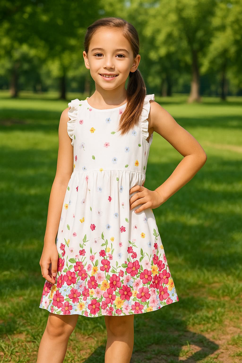 Mayoral Vestito Bambina Estivo Floreale Bianco 7 Anni 3951