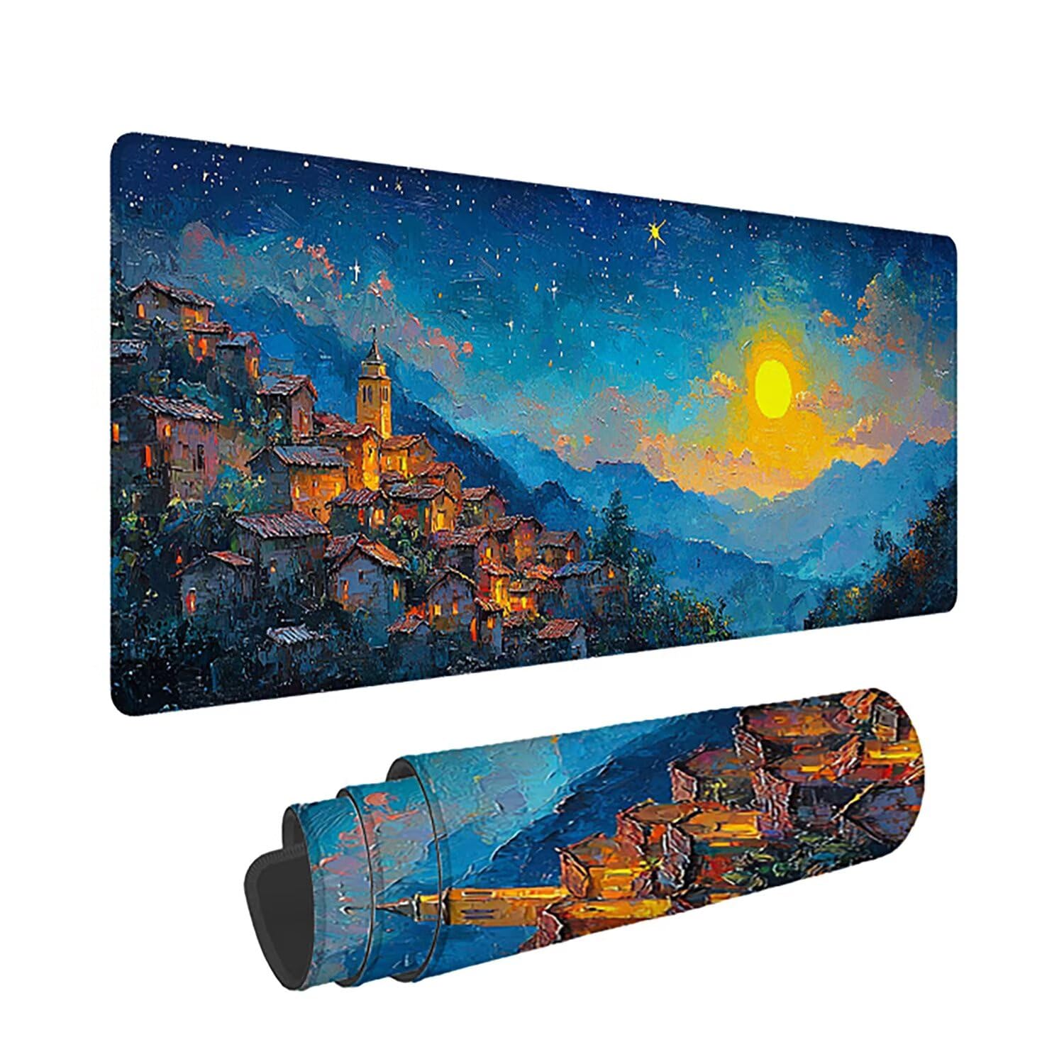 Gamingowa podkładka pod mysz XXL, 1400 x 600 x 3 mm, zachód słońca, antypoślizgowa, XXL, krajobraz, duża, podkładka na biurko, nadaje się do prania, antypoślizgowa gumowa podstawa, szwy na krawędziach