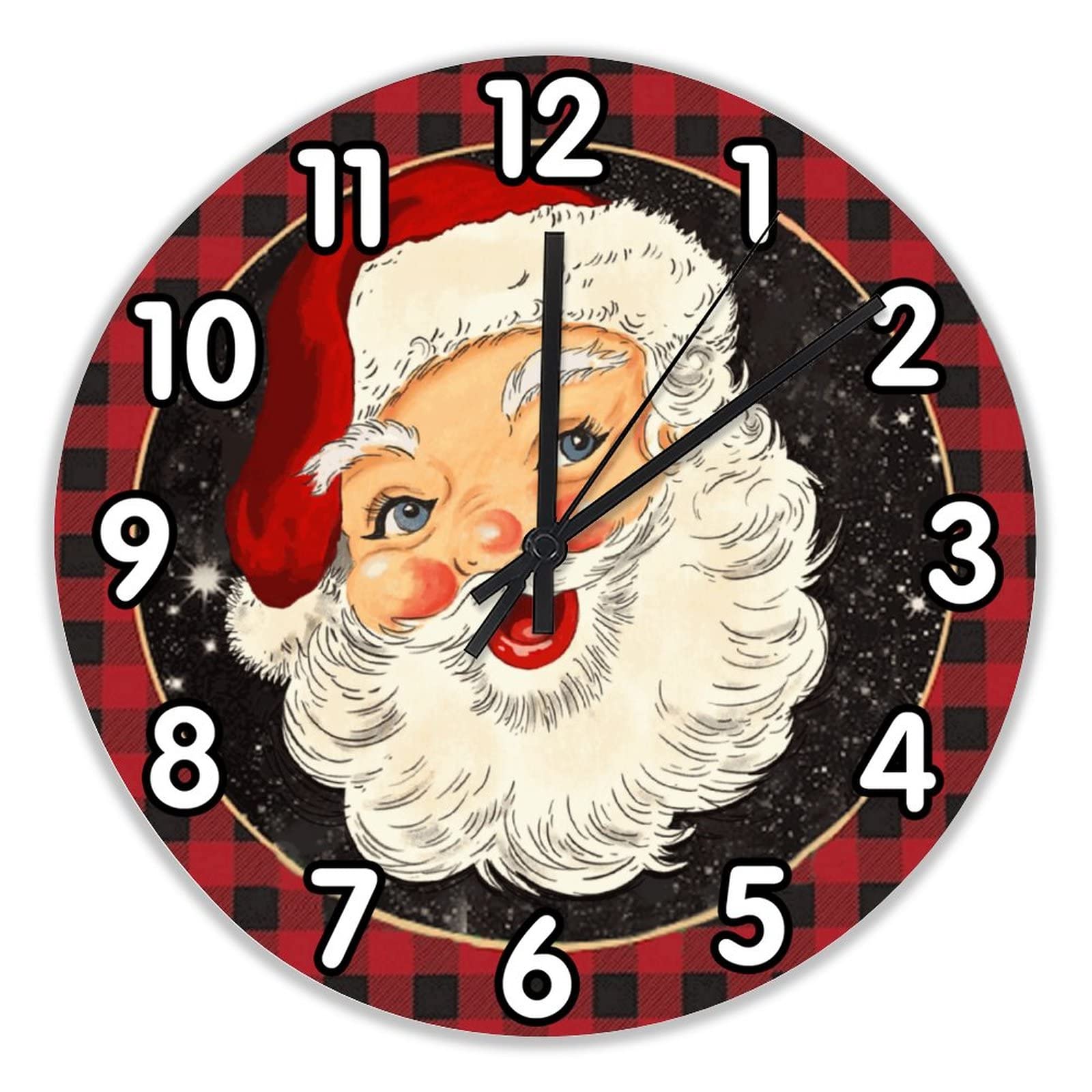 Pendule Murale Silencieuse Père Noël Vintage Buffalo 25cm Horloge sans Tic-Tac pour Cuisine Salon