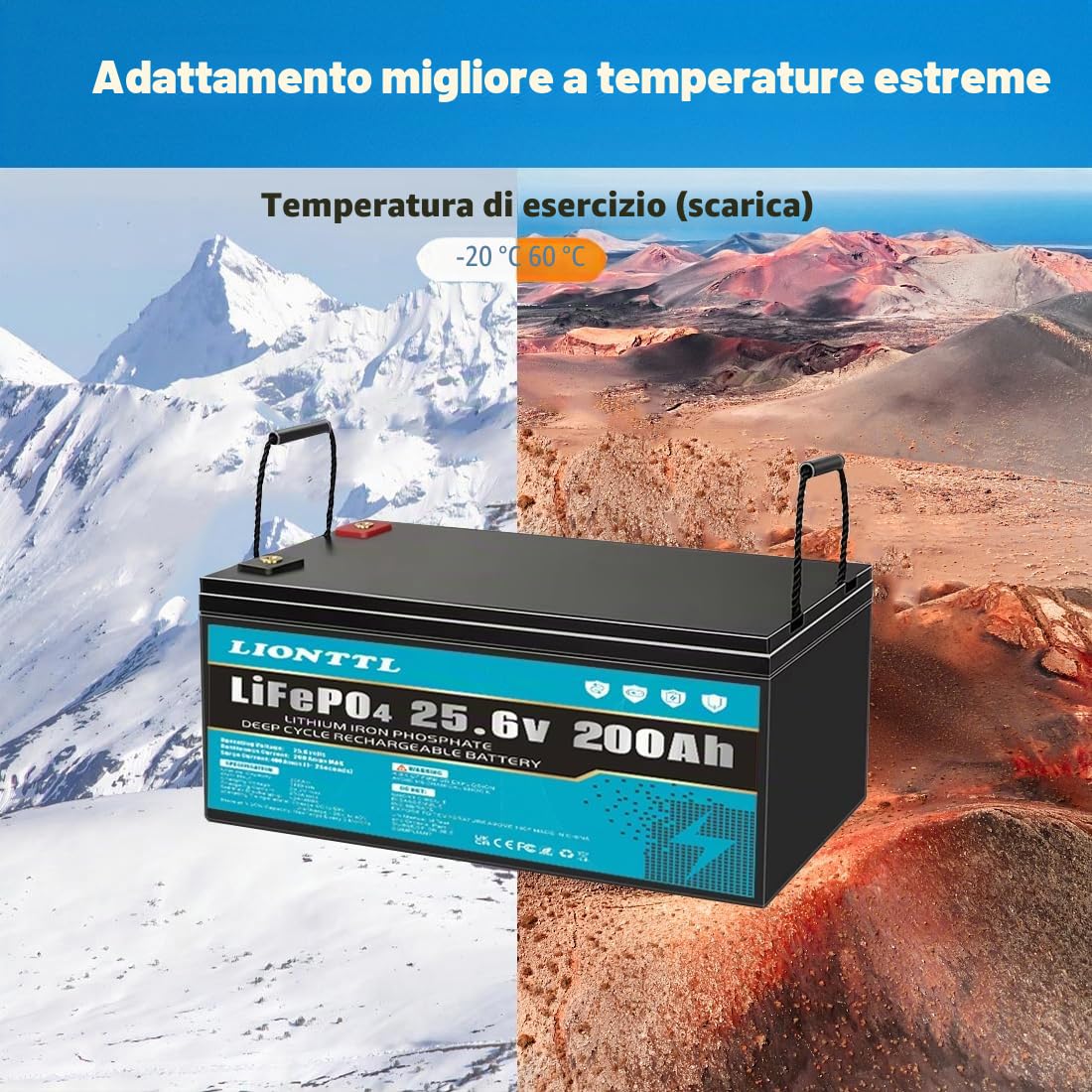 Batterie a lunga durata,Batteria al litio ferro fosfato, 25,6 V 200 Ah, | 5000 cicli di scarica profonda, adatta per sistemi di accumulo di energia, impianti fotovoltaici, campeggio all'aperto, ecc.