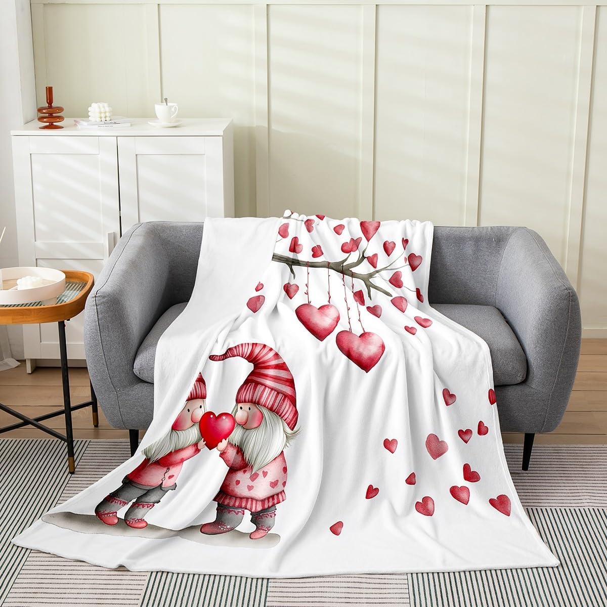 Love Heart Throw Blanket Queen Girls Red and White Fleece Blanket for Bed Couch Valentine's Day Women Kawaii Heart Pattern Flannel Blanket Cute Love Geometric Fuzzy Blanket Soft Warm Plush Blanket