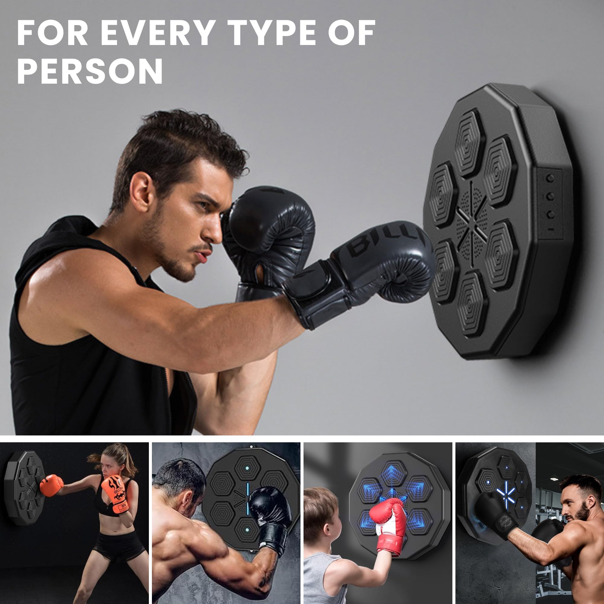 MAGIC SELECT Máquina de Boxeo Musical, Equipo de Entrenamiento de Boxeo para Pared de Poliuretano, Almohadilla de Boxeo con LED, Bluetooth, Luces al Ritmo de la Música. (1 Modo, 42x42x7 cm)