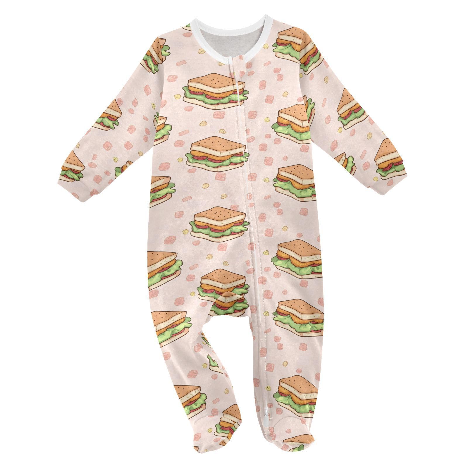 vvfelixl Baby One-Piece Footies Cartoon Delicious Sandwich Boy Girl Toddler Sleeper Onesie Play Footies Clothes for 18-24 Months