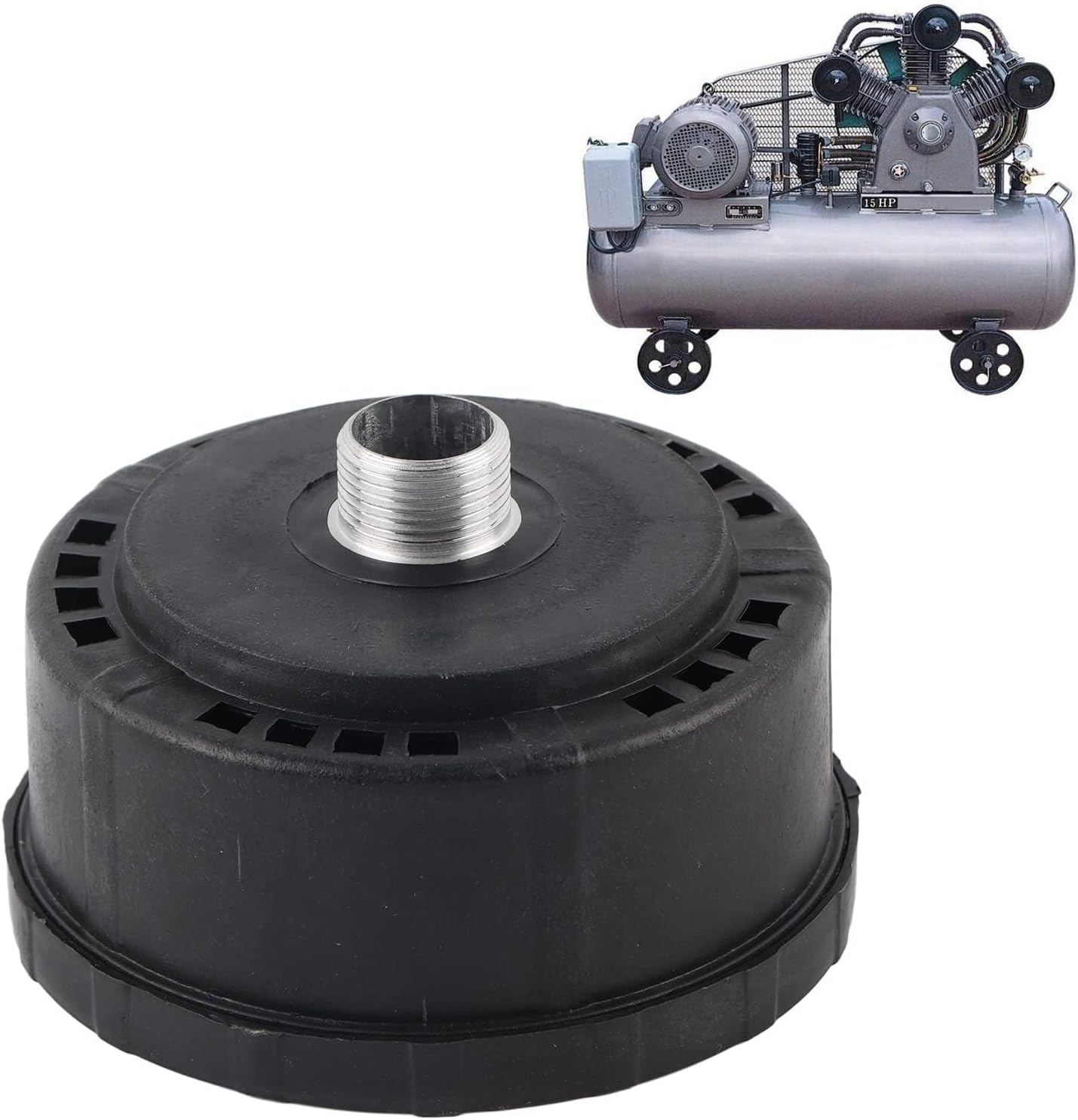 Respicefinem Air Compressor Air Filter 3/4 Inch Screw 25mm Silencer Filter Intake Dia 80mm Plastic Shell Effective Noise Reduction For Screw Compressors And Piston Compressors