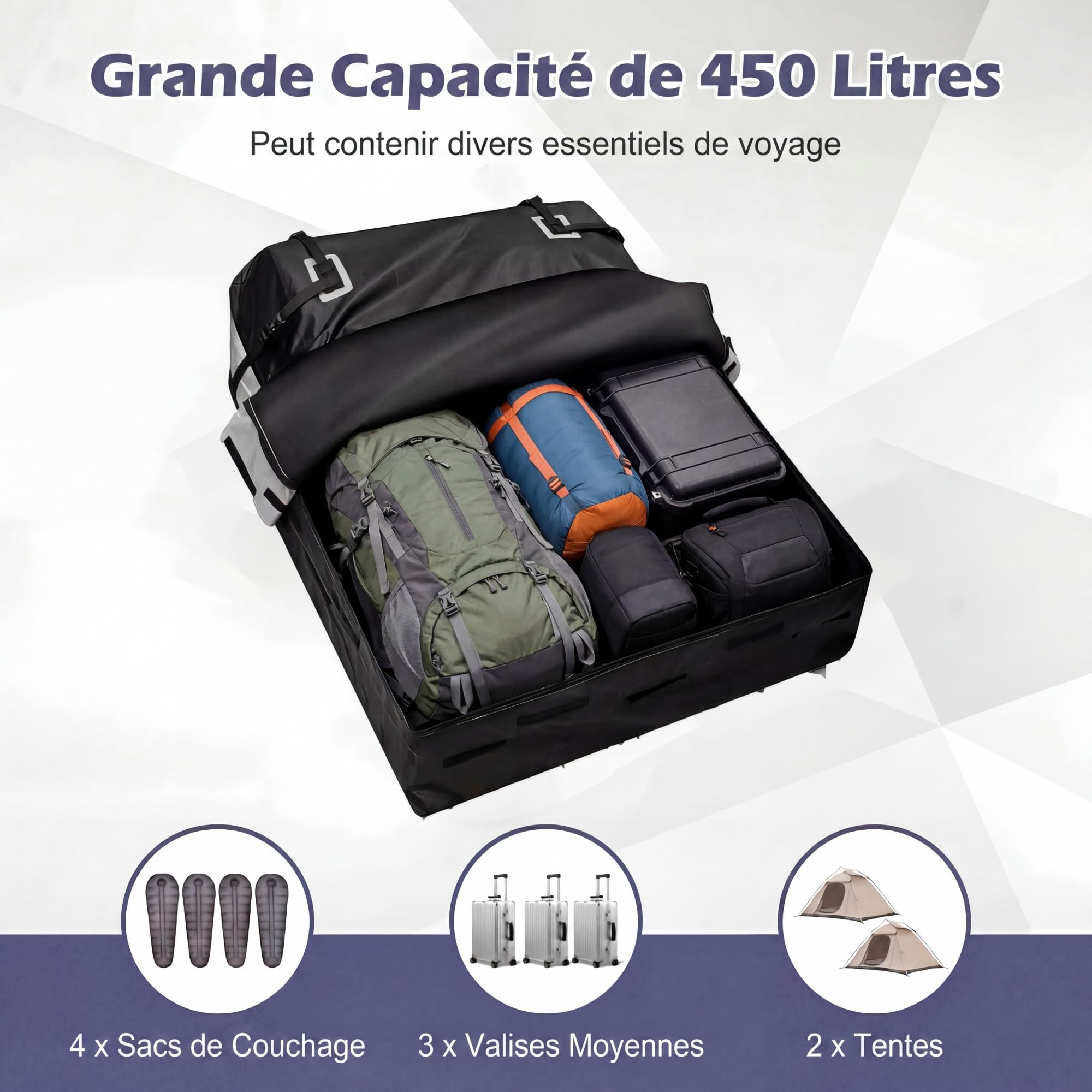 SOARS Coffre de Toit Voiture, Sac de Toit Souple Étanche (Noir+Gris,450L)