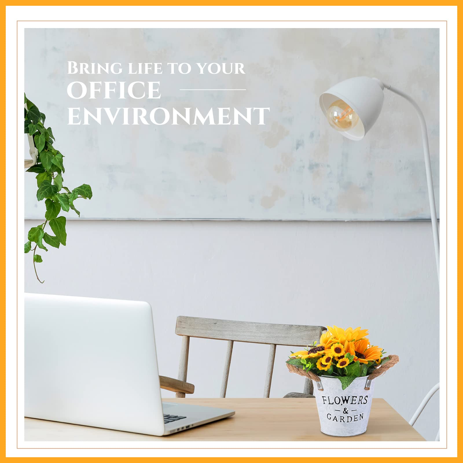 4 Pcs Artificial Sunflower Pot Silk Sunflowers Arrangement in Metal Vase Yellow Metal Potted Fake Sunflowers Bouquet Faux Sunflower Bonsai Decor for Home Table Centerpieces Wedding Party Decorations