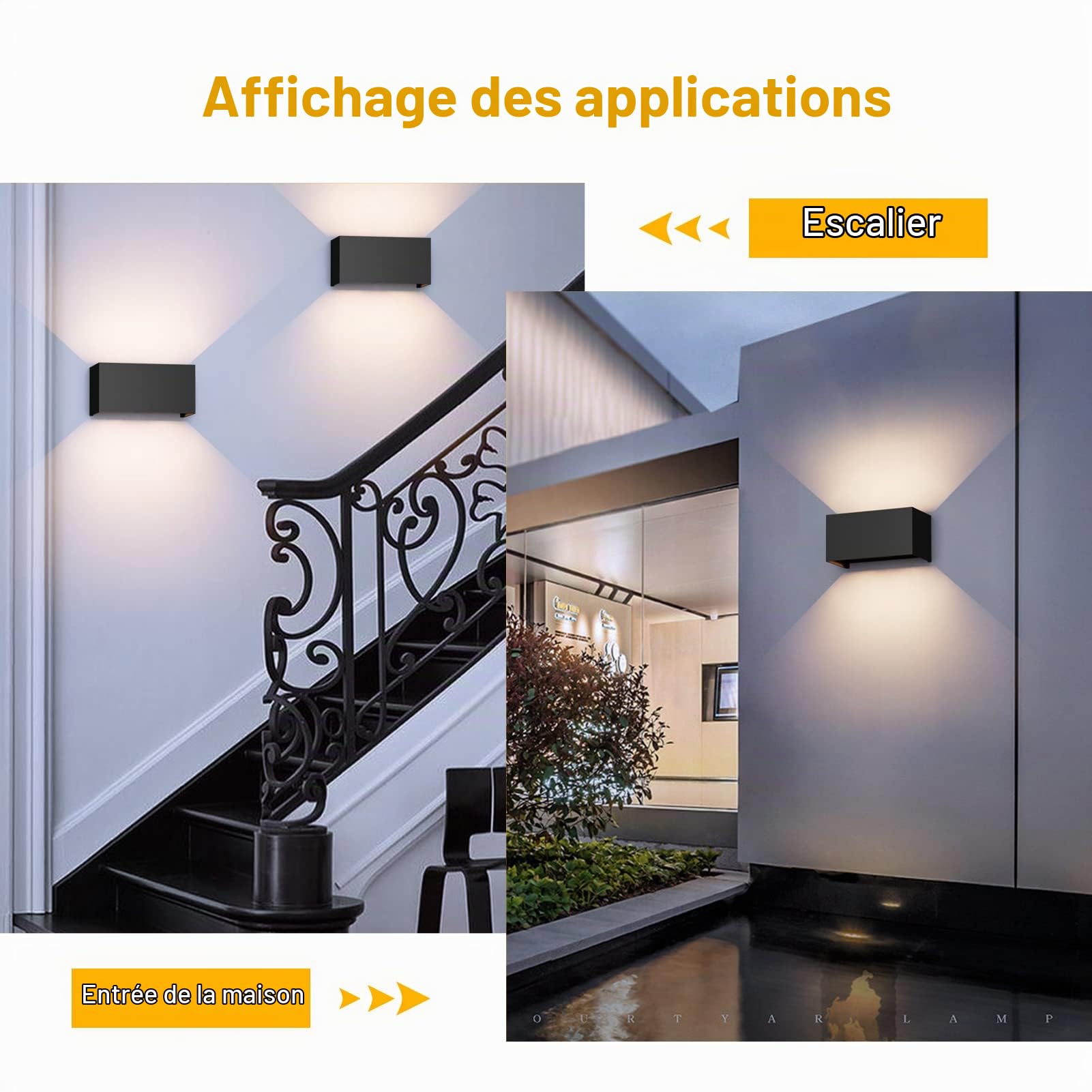 Klighten 24W Applique Mural Intérieur/Extérieur Faisceau Réglable Applique Murale LED IP65 Étanche 3000K Blanc Chaud Appliques Murales Noir