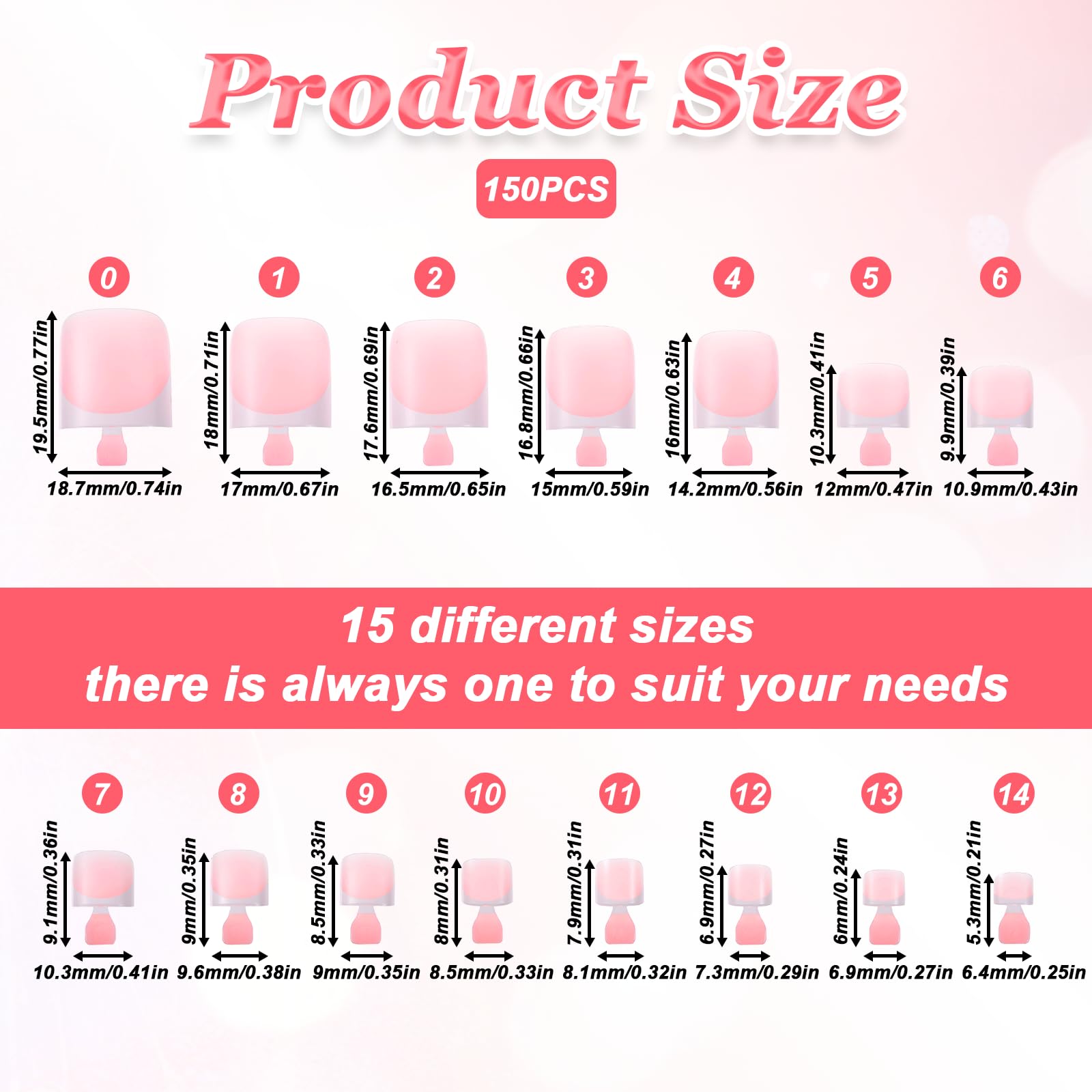 Lnngub 150 Pcs French Tip Toe Nail Press Ons,Press On Toenails for Women Pink Square Toenail Pressons Full Cover French Tip Toes Fake Toe Nails,15 Sizes - Image 2