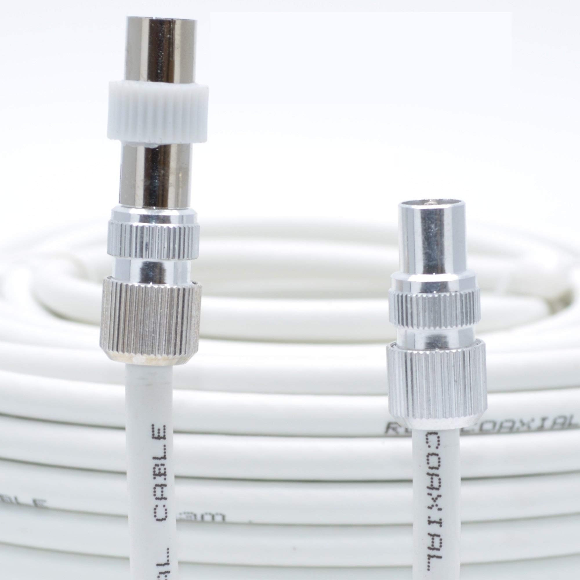 SSL Satellites Fully Assembled Digital TV Aerial Cable Use Extension Kit with Male - Male Connections - for Freeview, Freeview HD 4K TV - 5 Meter, White