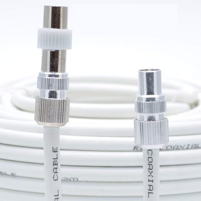 SSL Satellites Fully Assembled Digital TV Aerial Cable Use Extension Kit with Male - Male Connections - for Freeview, Freeview HD 4K TV - 5 Meter, White