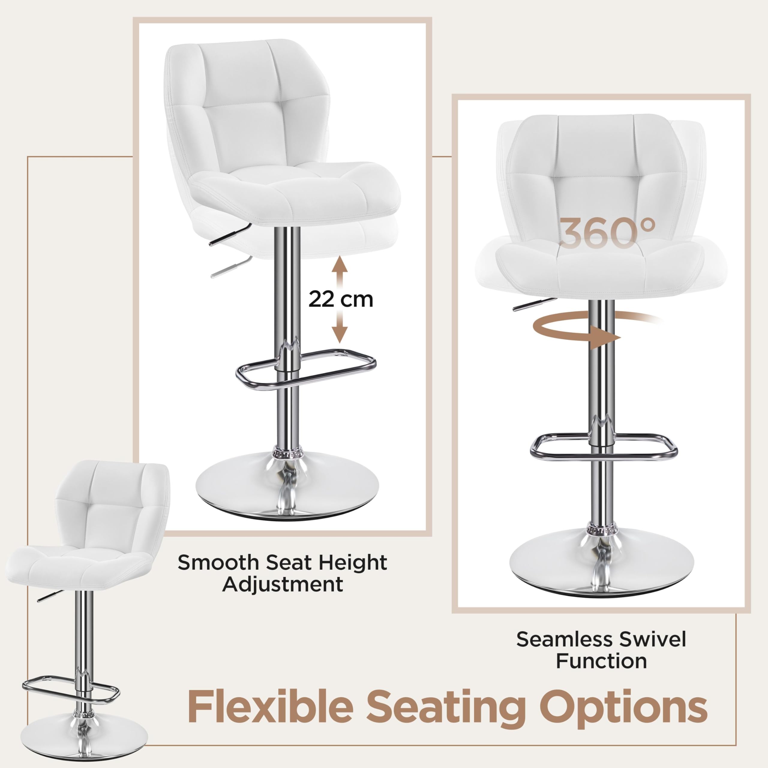 Yaheetech Tabouret de Bar Réglables en Hauteur Moderne,Chaise de Bar en Similicuir et Métal,Tabouret Haut Capacité de Charge Maximale 136 kg,44 × 50,5 × 89 cm Blanc