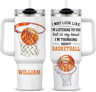 Hyturtle Personalized Basketball Tumbler - For Boys Girls - Basketball Coach - Lover Gifts - Gift For Sports Lovers - Custom Travel Coffee Cup 40oz With Lid And Straw