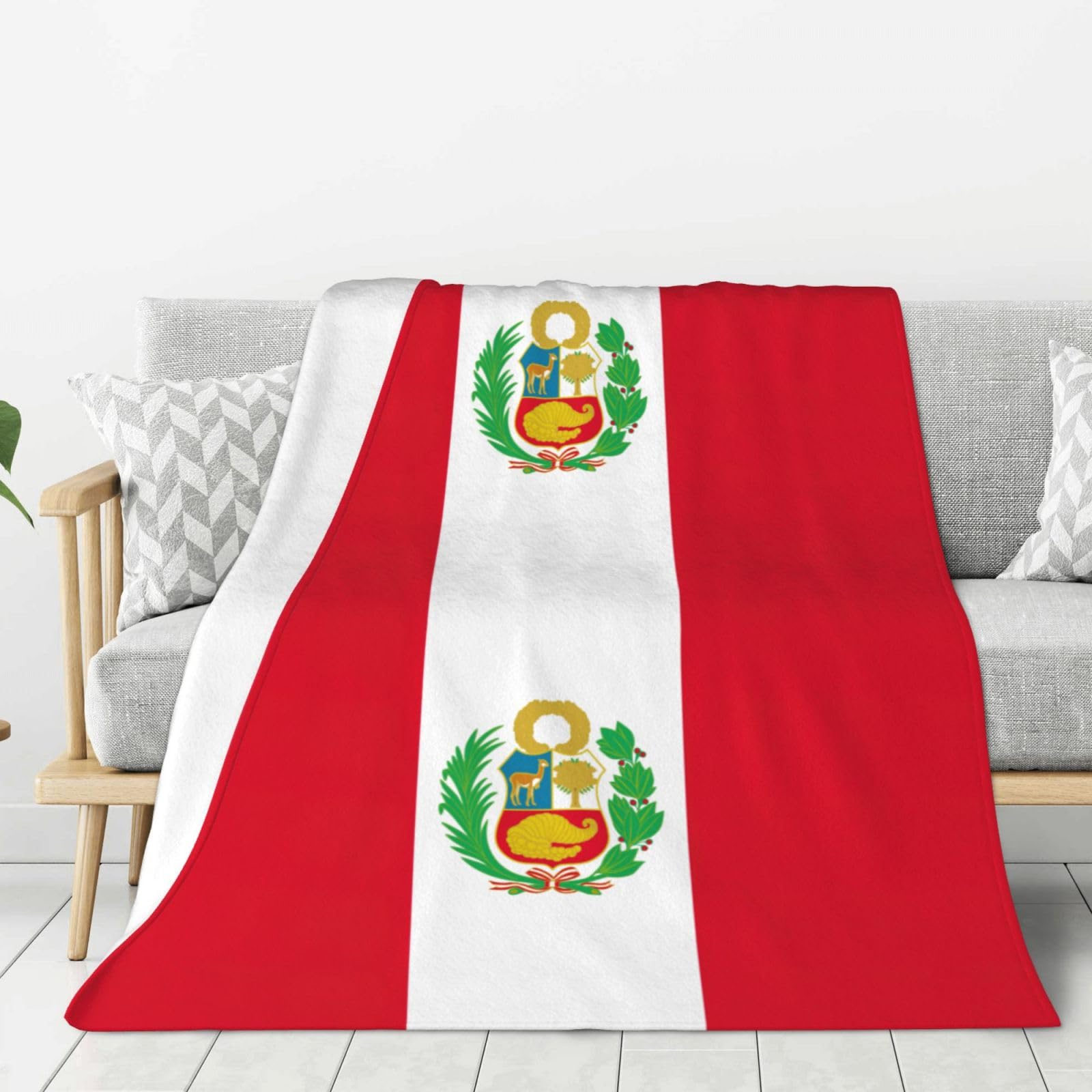Couverture flanelle drapeau Pérou plaid cocooning pour soirée canapé et nuits fraîches