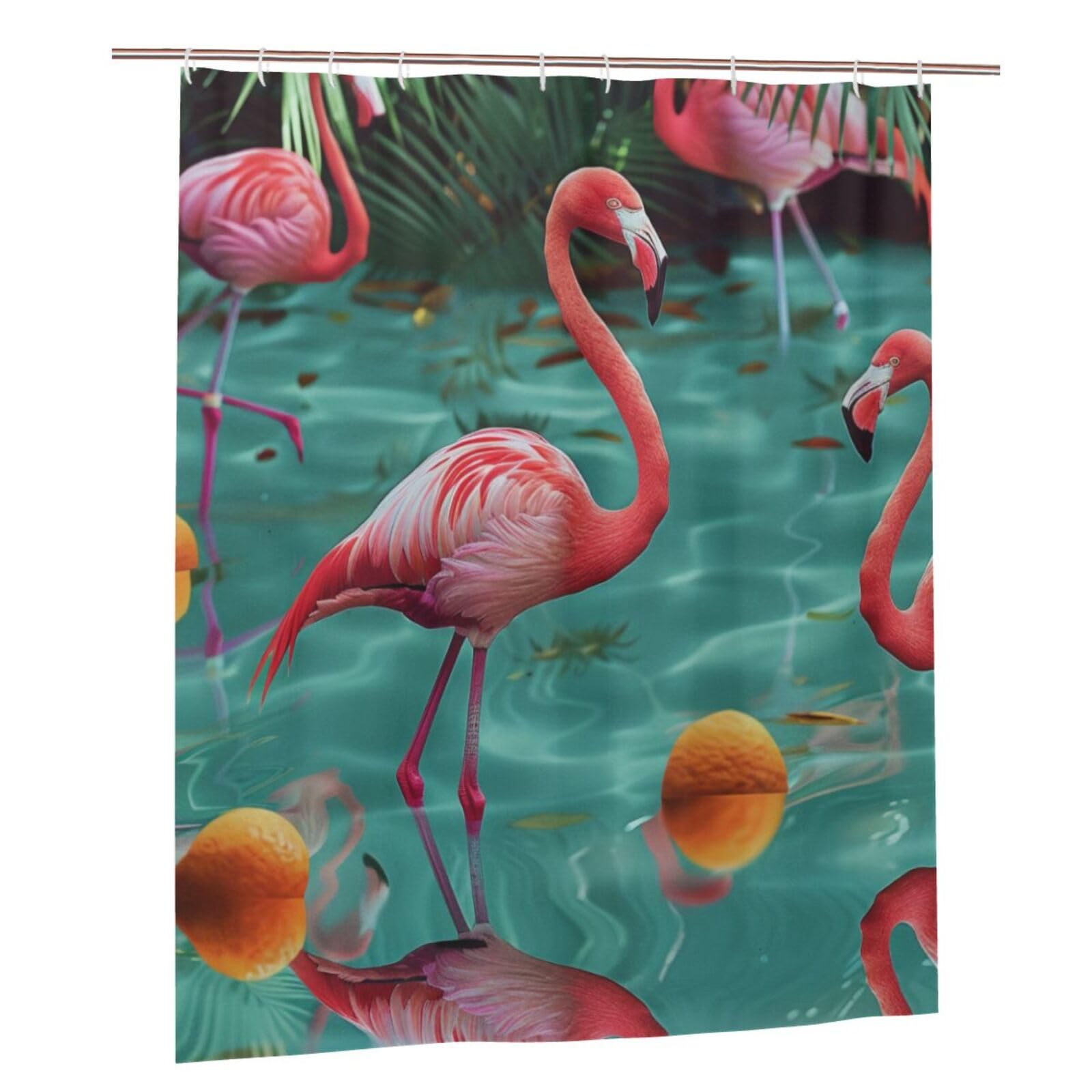 BWWHCCTI Flamingo Printed Shower Curtain With 12 Plastic Hooks Opaque Quick Drying Waterproof Shower Curtains Sets For Bathroom 152x183 Cm