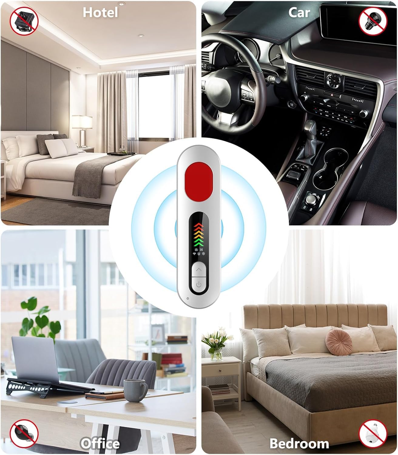 KinZon Détecteur de Caméra Cachée, détecteur de Bugs, Caméra Espion, de Dispositif de Suivi GPS, détecteur de dispositifs cachés à 5 Modes pour Hôtels, Airbnb, Voiture, Bureau