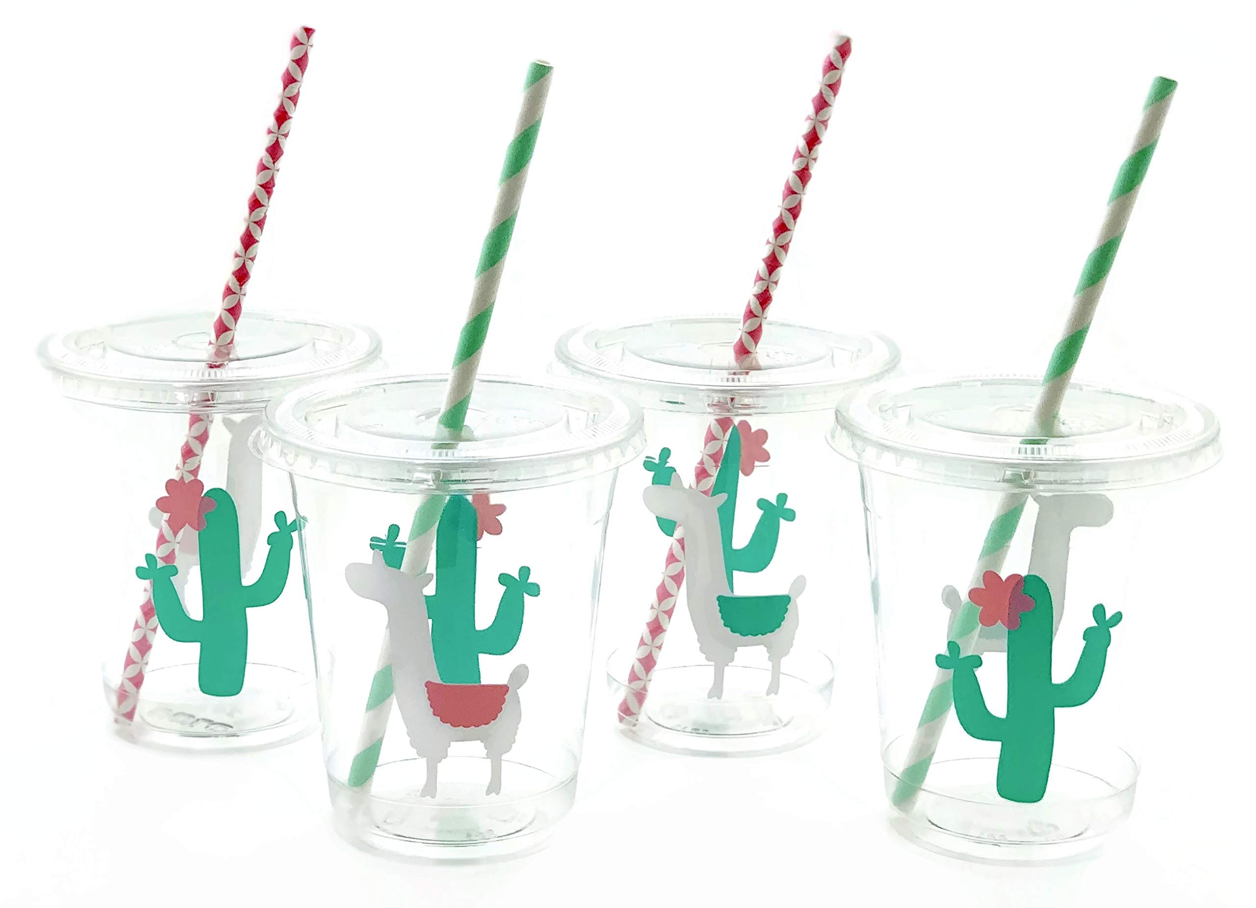 Pink Mint Llama Cactus Cups - 12 Ct Baby Shower Birthday Fiesta Party Supplies