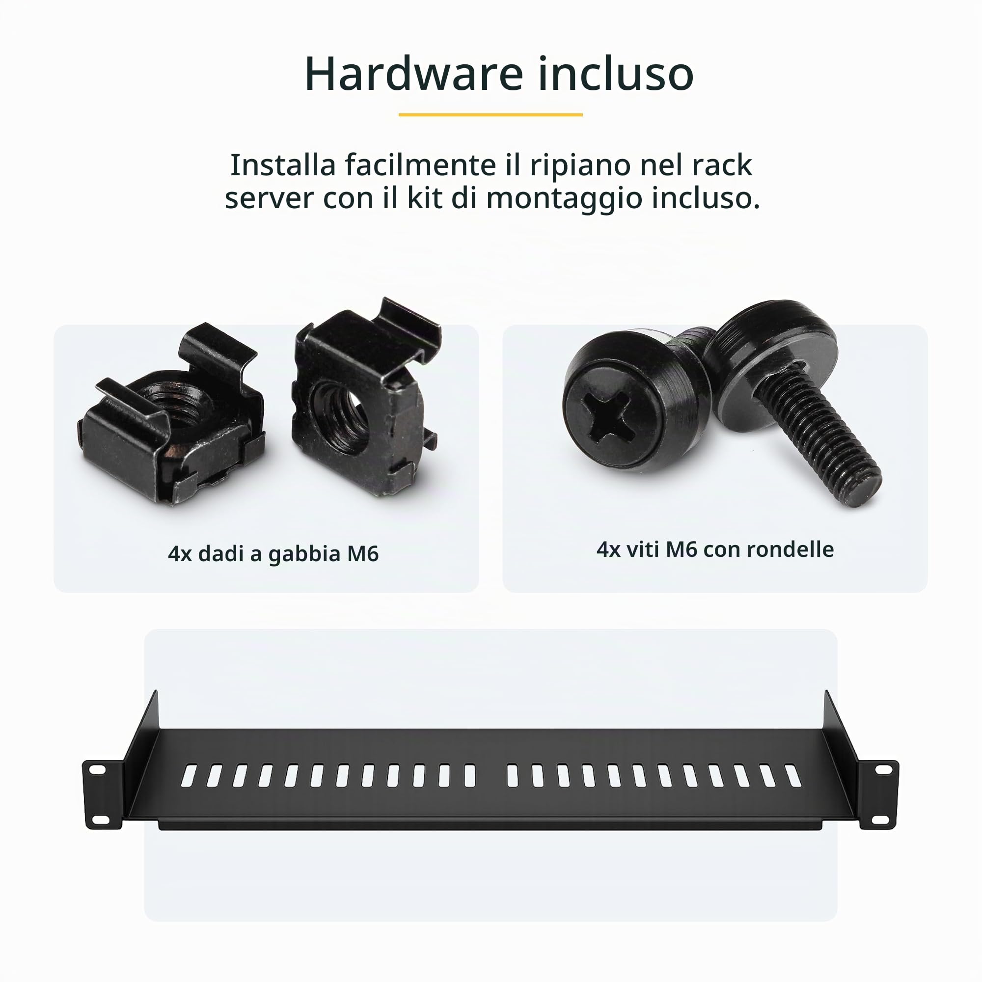 StarTech Ripiano Rack 1U Ventilato 19", 15kg, 18cm, Nero (CABSHELF1U7V) | Acciaio Resistente, Griglia di Ventilazione per Dissipazione del Calore, Compatibile con Armadi di Rete