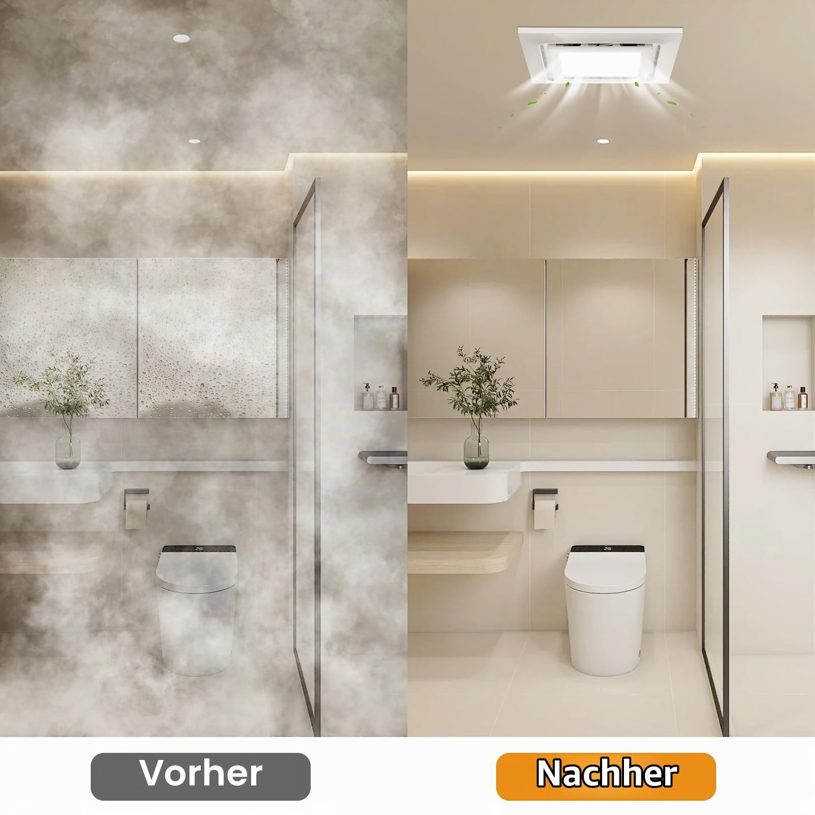 Abluftventilator für Badezimmer 210mm Badlüfter mit LED Licht 8.3IN, 130 CFM, ultra-leiser 1,0-Sone-Abluftventilator mit 1500 lm, 6000 K Licht