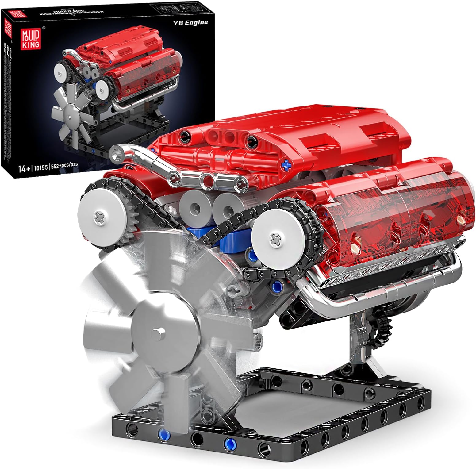 10155 V8 Engine Model Kit - Build Your Own V8 Engine Toy, 552+ Pcs Building Blocks Kits That Run, 8-Cylinder Petrol Car Engine Replica Model Building Kit for Teens Adults