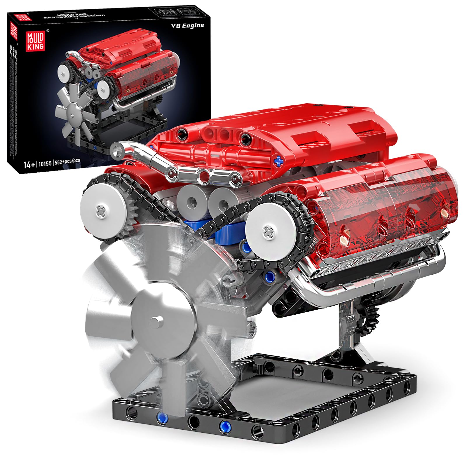 Mould King 10155 Technik V8 Motor Bausteine Spielzeug Engine Klemmbausteine Bausteine Bauatz Geschenk für Jungen Mädchen AB 8 Jahren(552 Piezas)