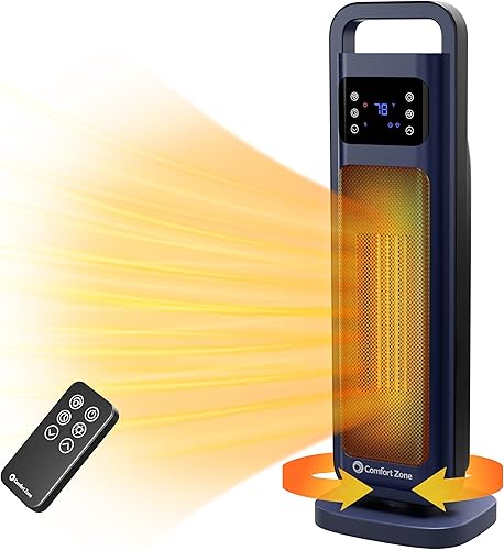 Miniatura 14 de Comfort Zone - Calentador de torre digital oscilante con control remoto para uso en interiores, termostato ajustable, temporizador, protección Negro
