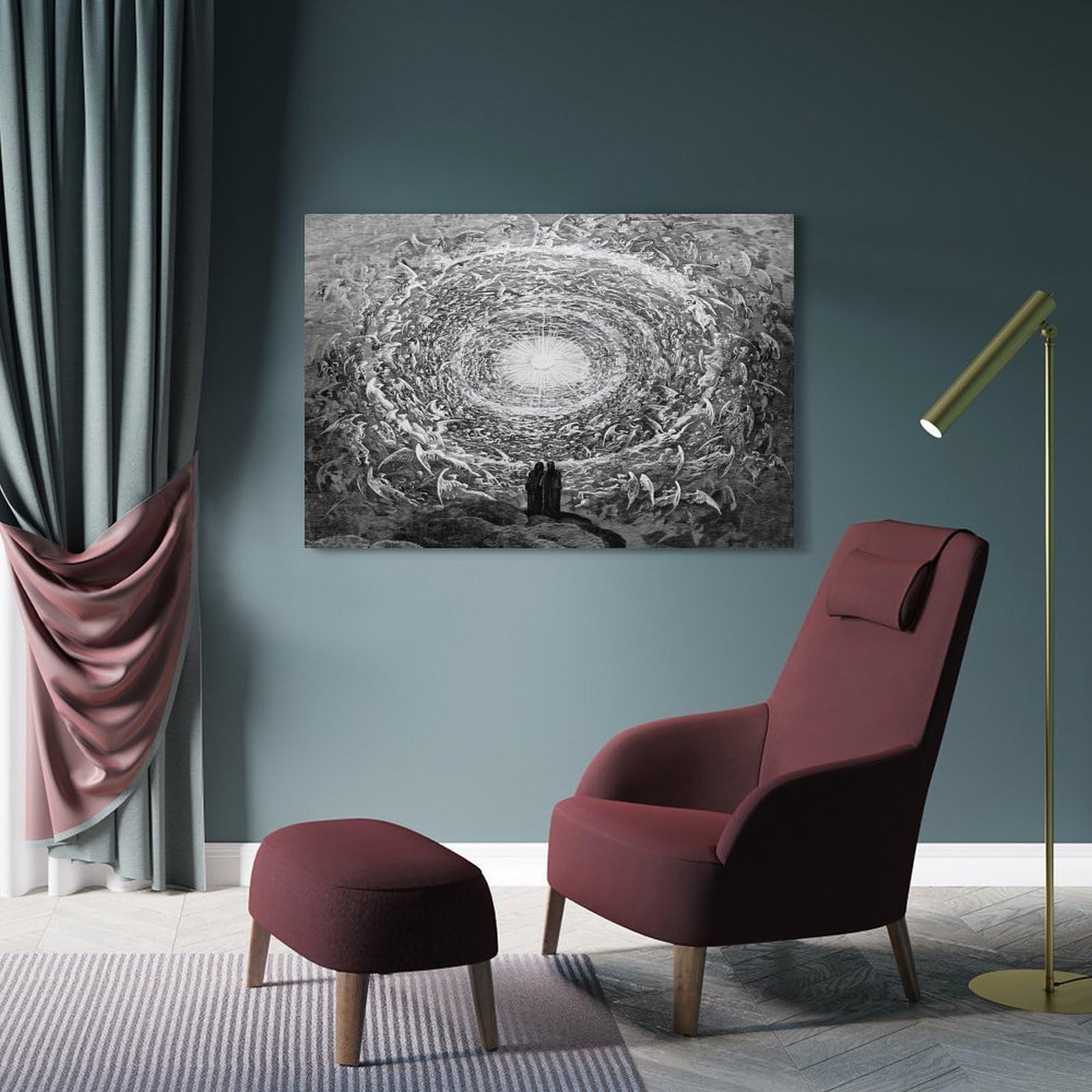 Stampa artistica da parete su tela di Gustave Dore (La rosa bianca) Visiōn dell'Empireo, commedia divina, decorazione artistica da parete per la casa, 50 x 75 cm