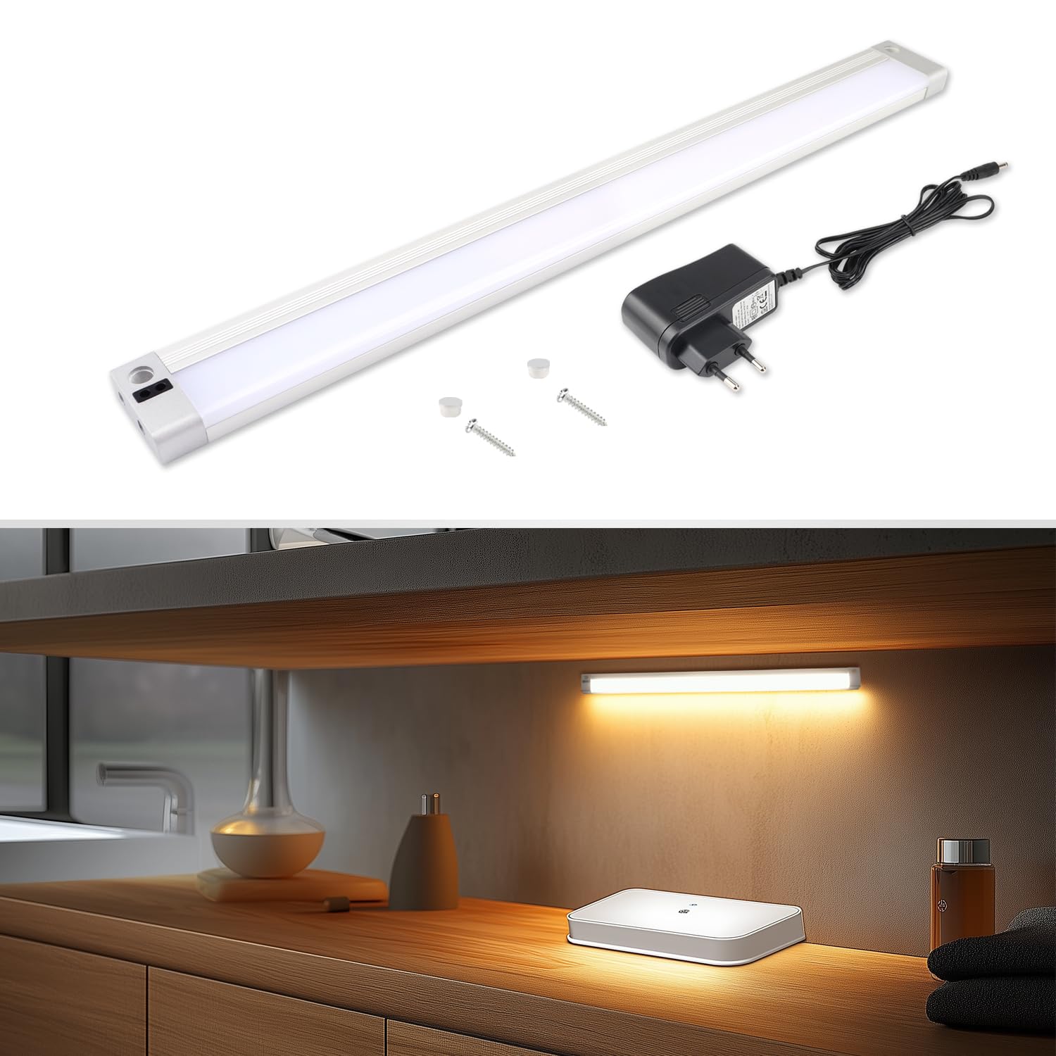 LED Unterbauleuchte Küche mit Sensor – 31,3cm Schrankbeleuchtung Berührungslos (Hand-Wink) – 4000K Neutralweiß 4W 320lm – Küchenlampe Lichtleiste für Arbeitsplatte, Schrank & Vitrine, 1,5m Kabel