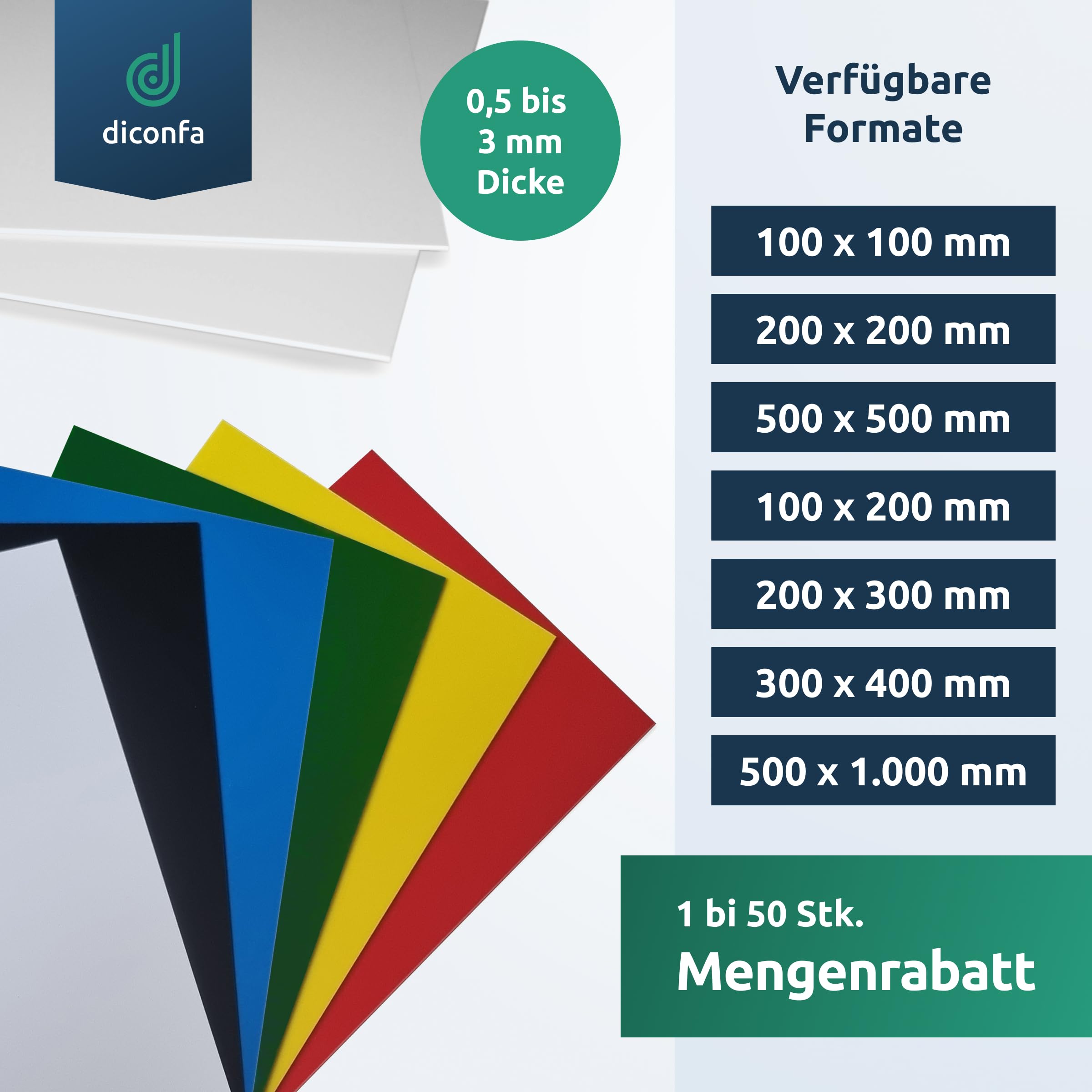 diconfa Kunststoffplatte PS AUSWAHL - weiß, 500x1000x2mm, 2Stück | Polystyrol - DICKE 0,5 bis 3mm - 100x100mm bis 500x1000mm - FARBE+ MENGE WÄHLEN - Basteln Modellbau Heimwerk Schilder