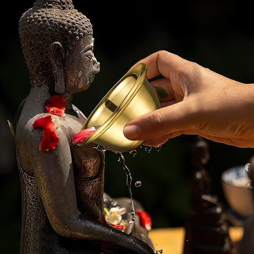 Miniatura 4 de HOMSFOU 7 uds Cobre Ofrenda Tazón Tazas Buddha Adoración Sacrificial Tazas de Té para el Hogar Budista Suministros 2.8 in