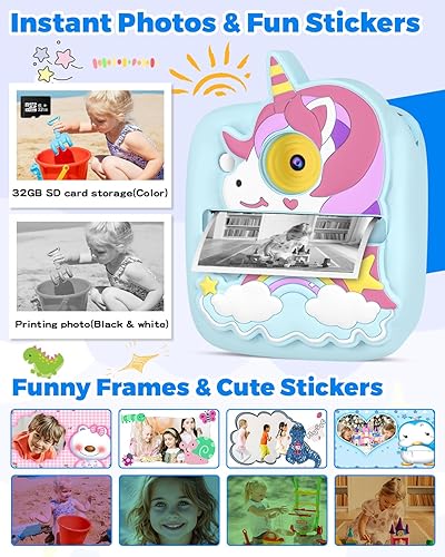 Miniatura 2 de Cámara de impresión instantánea para niños, regalos de cumpleaños de Navidad para niños de 3 a 8 años, cámara para niños de 48 MP y 1080P con papel