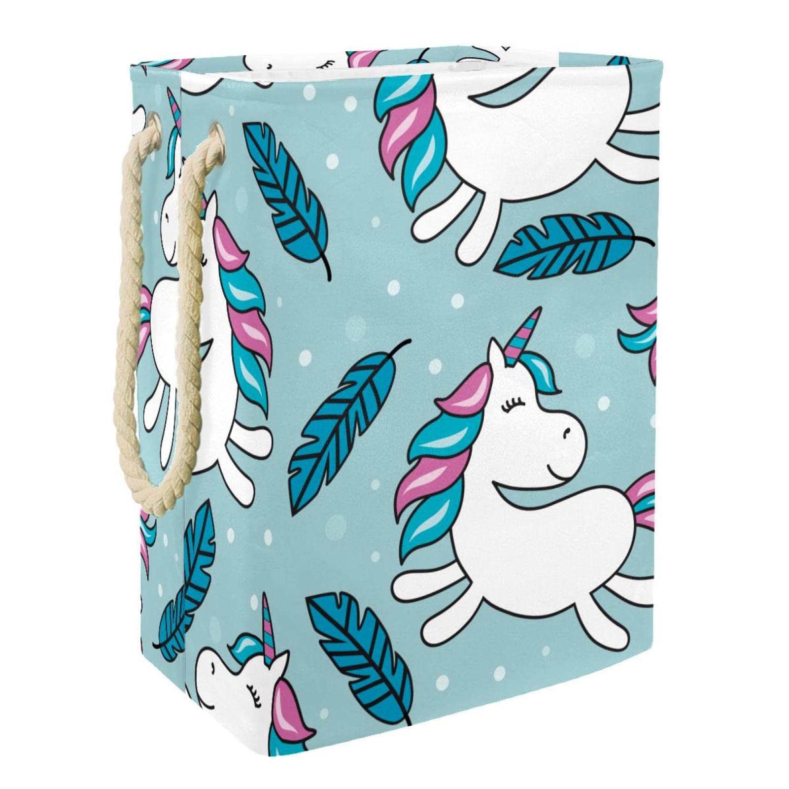 Grand panier à linge blanc et bleu : bac de rangement pour vêtements en tissu