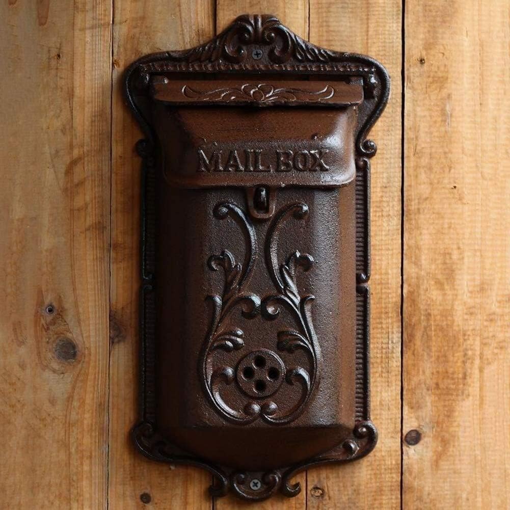 Post Boxes Wall Mount Lockable Mailbox Solid Wood Wall-Mount Mailbox Home Accessories Villa Wall Waterproof Creative Retro Outdoor Premium Mail Post Box Parcel Box Drop B,