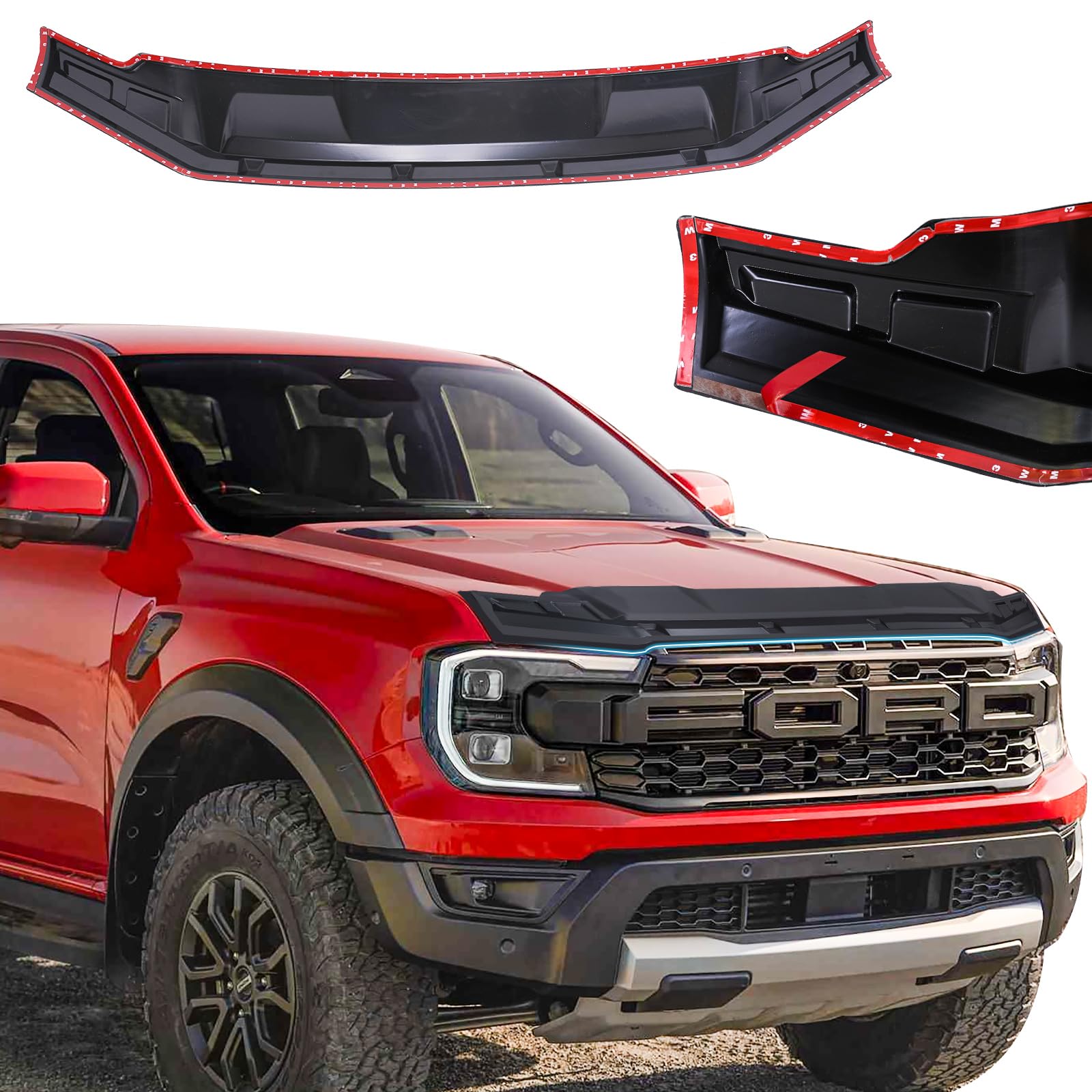 Protection de capot pour Ford Ranger T9 2023 2024 2025 Raptor Wildtrak X Wildtrak Platinum XL XLT Limited Tremor, Déflecteur de protection ABS contre les impacts de pierres et les insectes