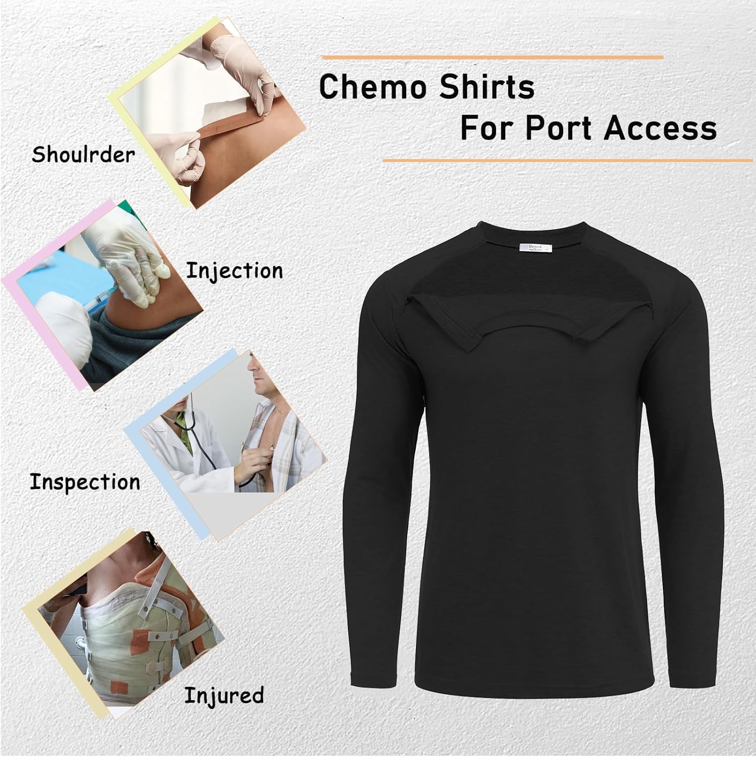 Deyeek Unisex Chemo Shirts for Port Access Chemotherapy Must Haves Long Sleeve Cancer Care Package for Men - Image 4