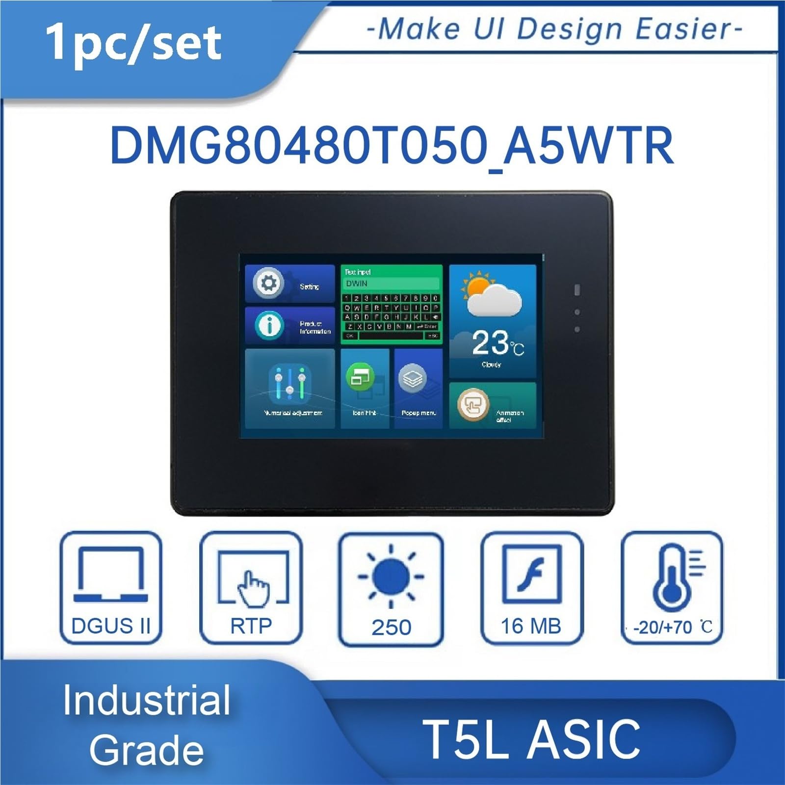 HMI touchscreen Modulo touch screen IPS-TFT-LCD for monitor HMI 800 * 480 LCM con supporto Shell Arduino, STM32 DMG80480T050_A5W(CTP with accessory)