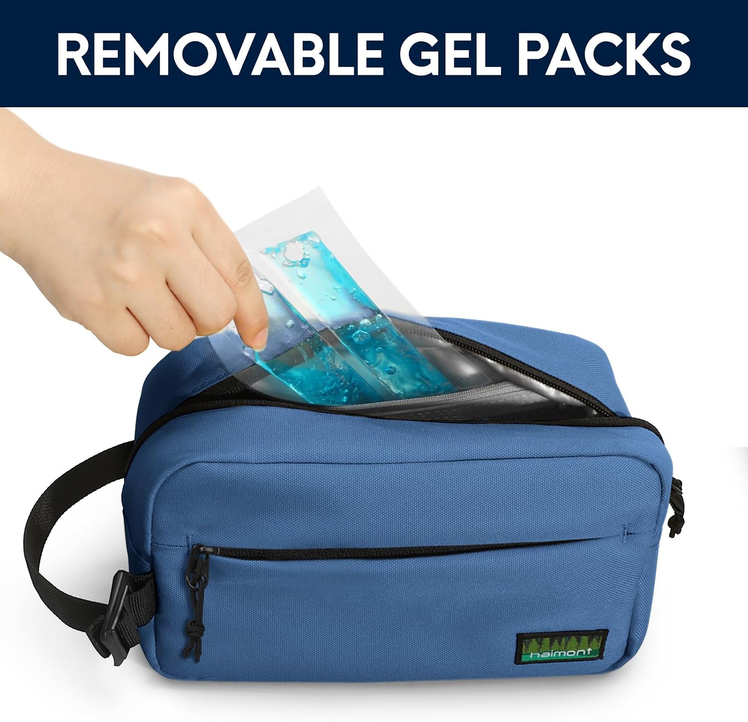 Haimont Small Freezable Lunch Bag, Portable Freezer Insulated cooler Snack Bag with Buckle Handle for Office, Picnic, Navy Blue image 5