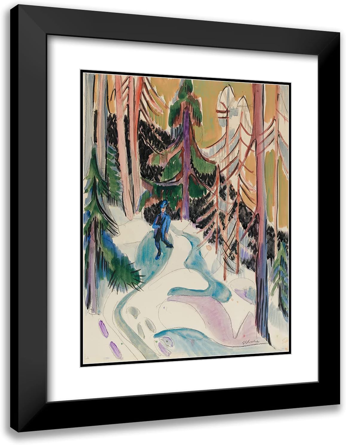 ArtDirect Ernst Ludwig Kirchner 19x24 Black Modern Frame and Double Matted Museum Art Print Titled - Walk in the Forest (Walk in the Forest) (1928)