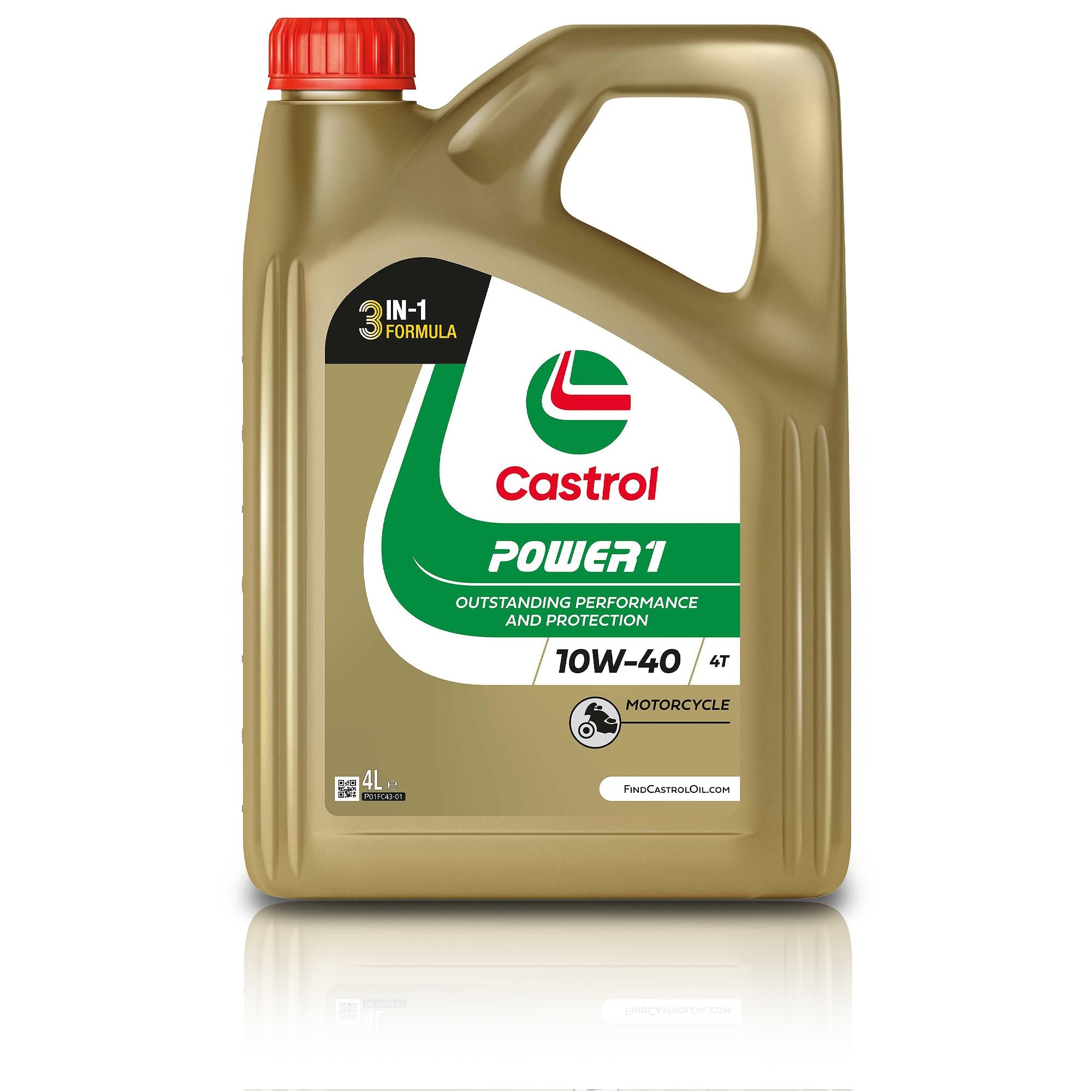 CASTROL Huile moteur Power 1 10W-40 Huile en partie synthétique API SN 4T 4 L Compatible avec ZNEN MOTORCYCLES ZN150, YAMAHA MOTORCYCLES CRYPTON