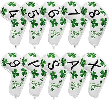 Amazon Co Jp ゴルフアイアンカバー ラッキークローバー仕様ゴルフクラブヘッドカバーアイアン用 10個セット 番手付き Aliennana高級刺繍 おしゃれ レディース メンズ マジックテープ開閉 革製 スポーツ アウトドア