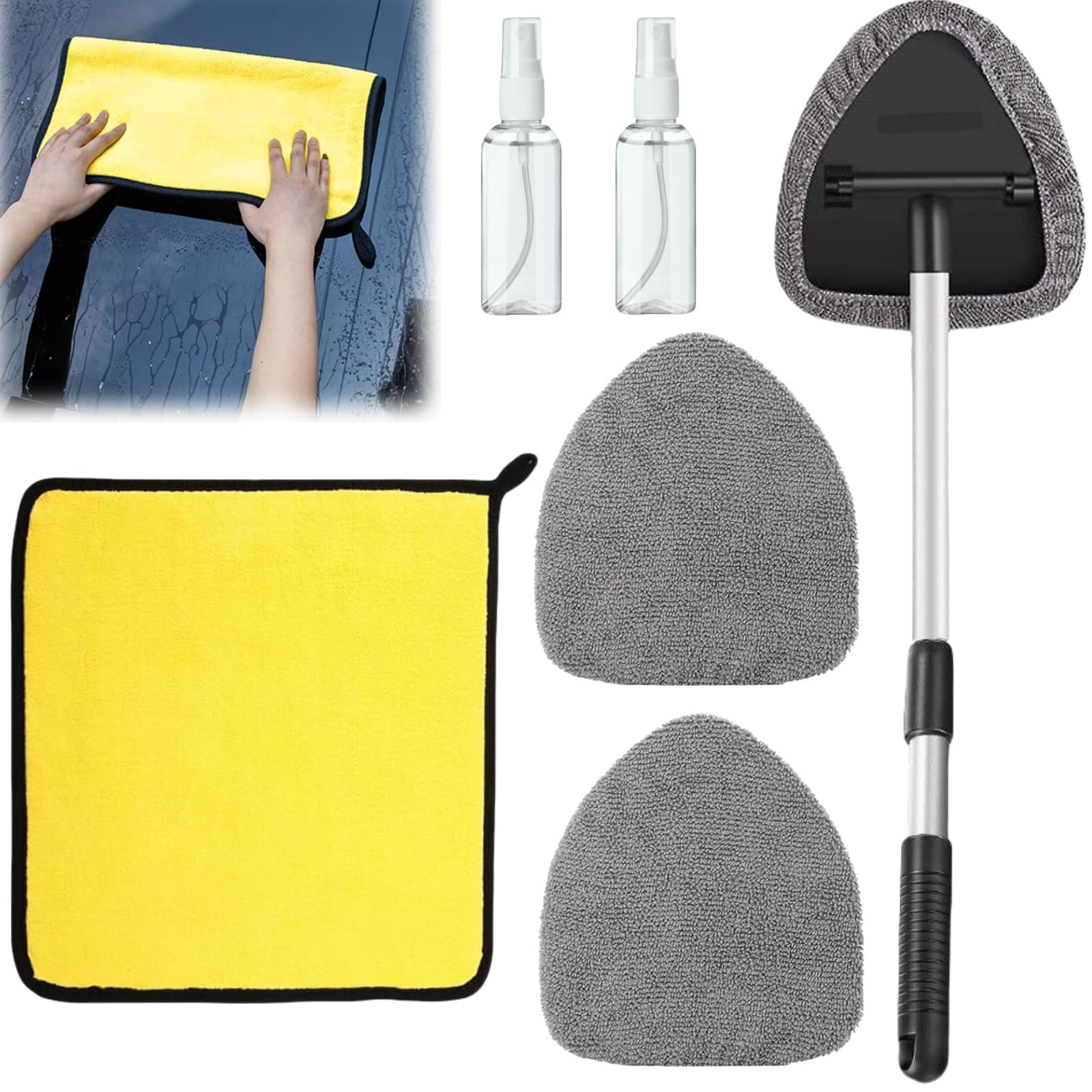 Kit Pulizia Vetri Auto - 7 Pezzi, Spazzola Estensibile, Panno In Microfibra, Pulitore Per Parabrezza - Foto 8