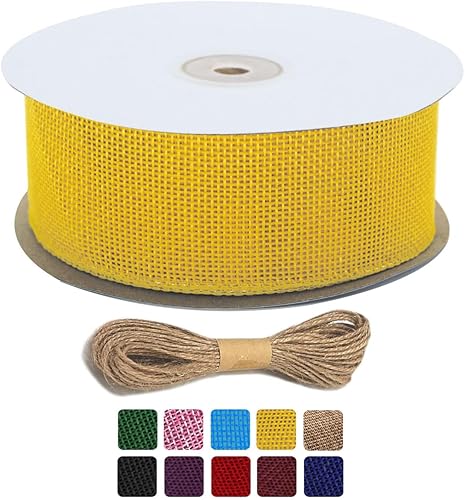 Rollo de cinta amarilla de arpillera con alambre de 1.5 pulgadas x 10 yardas para manualidades, vintage, rústico, boda, fiesta, decorativo,