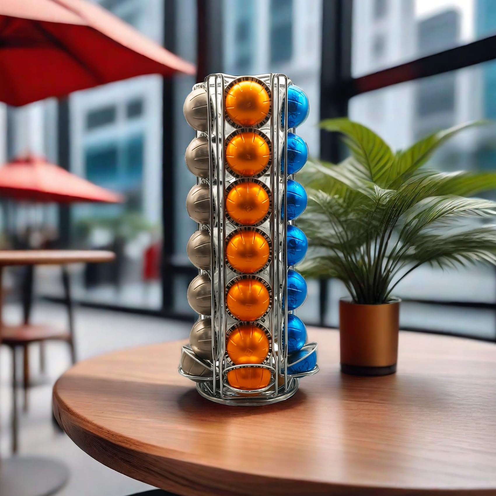 Kapselhalter für Nespresso Vertuo Kapseln, Kaffee Kapsel Ständer Drehbare Pod Rack hält Nespresso Vertuoline Kapseln (35 Pods), Silber