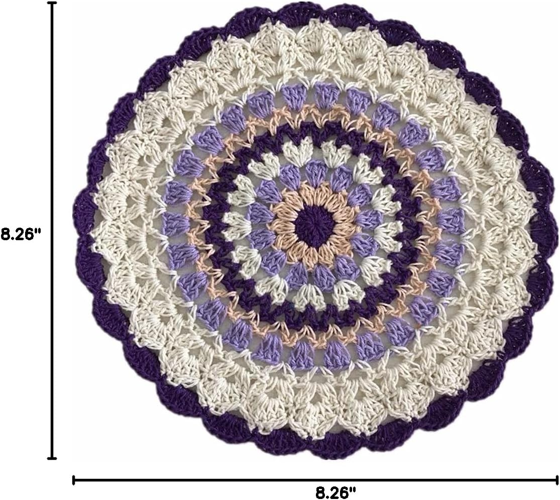 Moyishi Crochet Cotton Lace Table Placemats Doilies 8.26inch (Purpel)