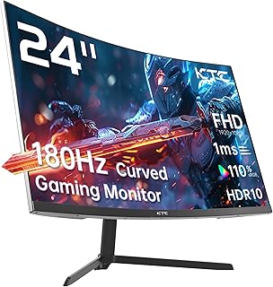 KTC 24 Pouces Ecran PC Gamer Incurvé 1500R, FHD (1920x1080p) 1ms 180Hz 144Hz 120Hz Ecran Gaming, Adaptive Sync, VA Panel, HDR, HDMI 2.0/DP 1.4, VESA pour PC, Laptop, PS5 et Autres