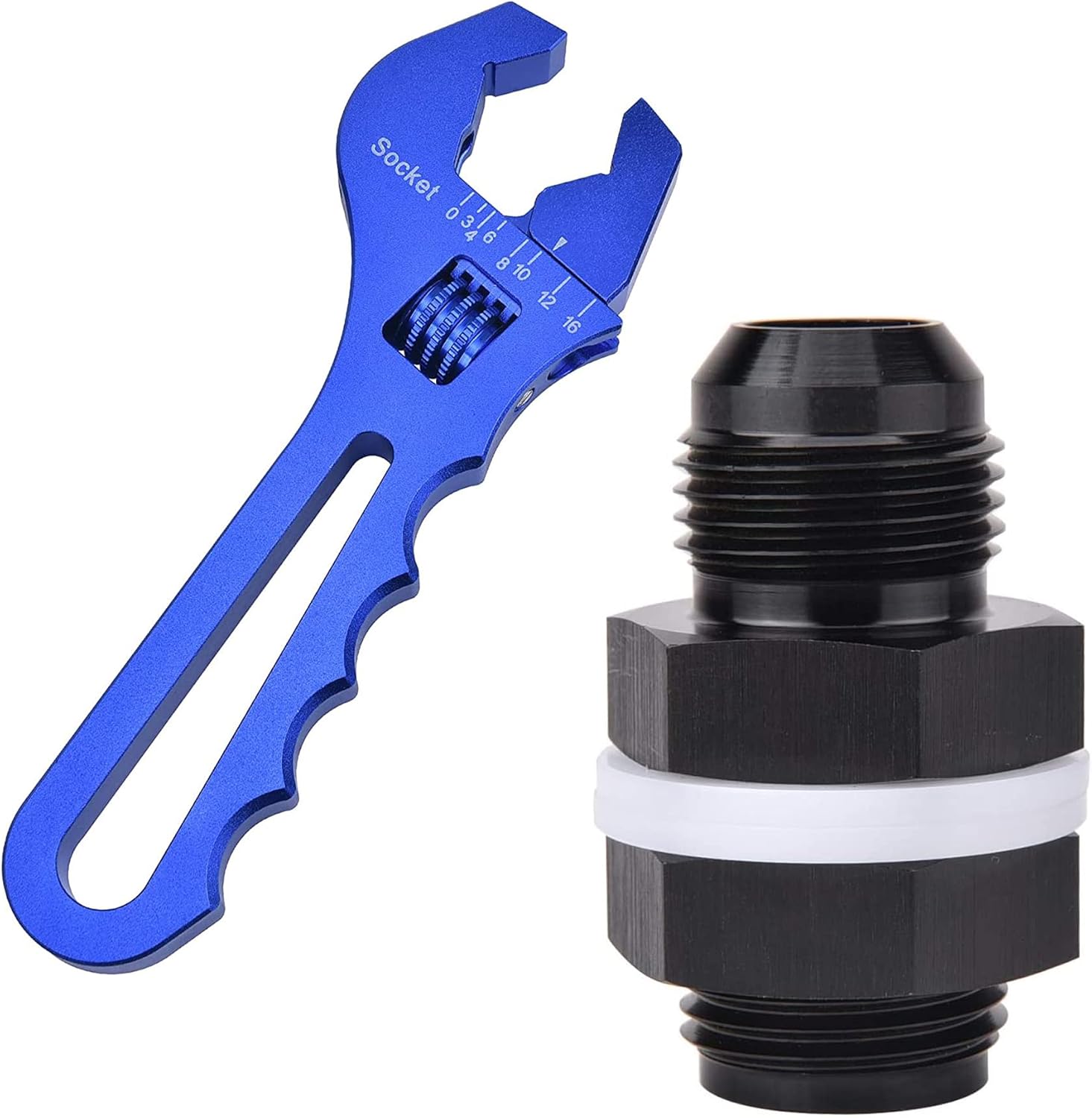 EVIL ENERGY 10AN Bulkhead Fuel Cell Fitting Bundle with Adjustable 3AN-16AN Wrench Aluminum Blue