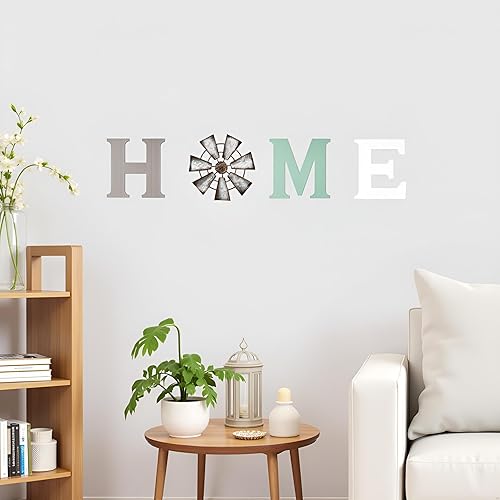 Miniatura 4 de Mkono Letrero de madera para decoración de pared de granja con molino de viento de metal para colgar letras rústicas para decoración de pared para