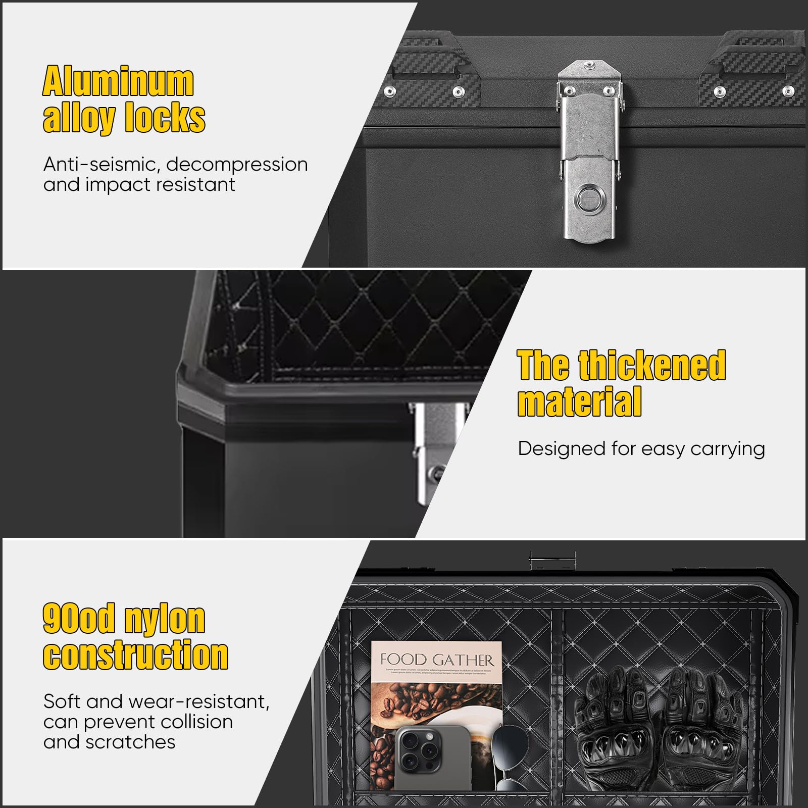 Top Case Moto Universel 45L/57L, Alliage D'aluminium Coffre Moto, étanche Anti-poussière Et Antivol, Valise à Casque Avec Serrure De Sécurité, Top Case Scooter Avec Dossier Et Plaque De Base (57L